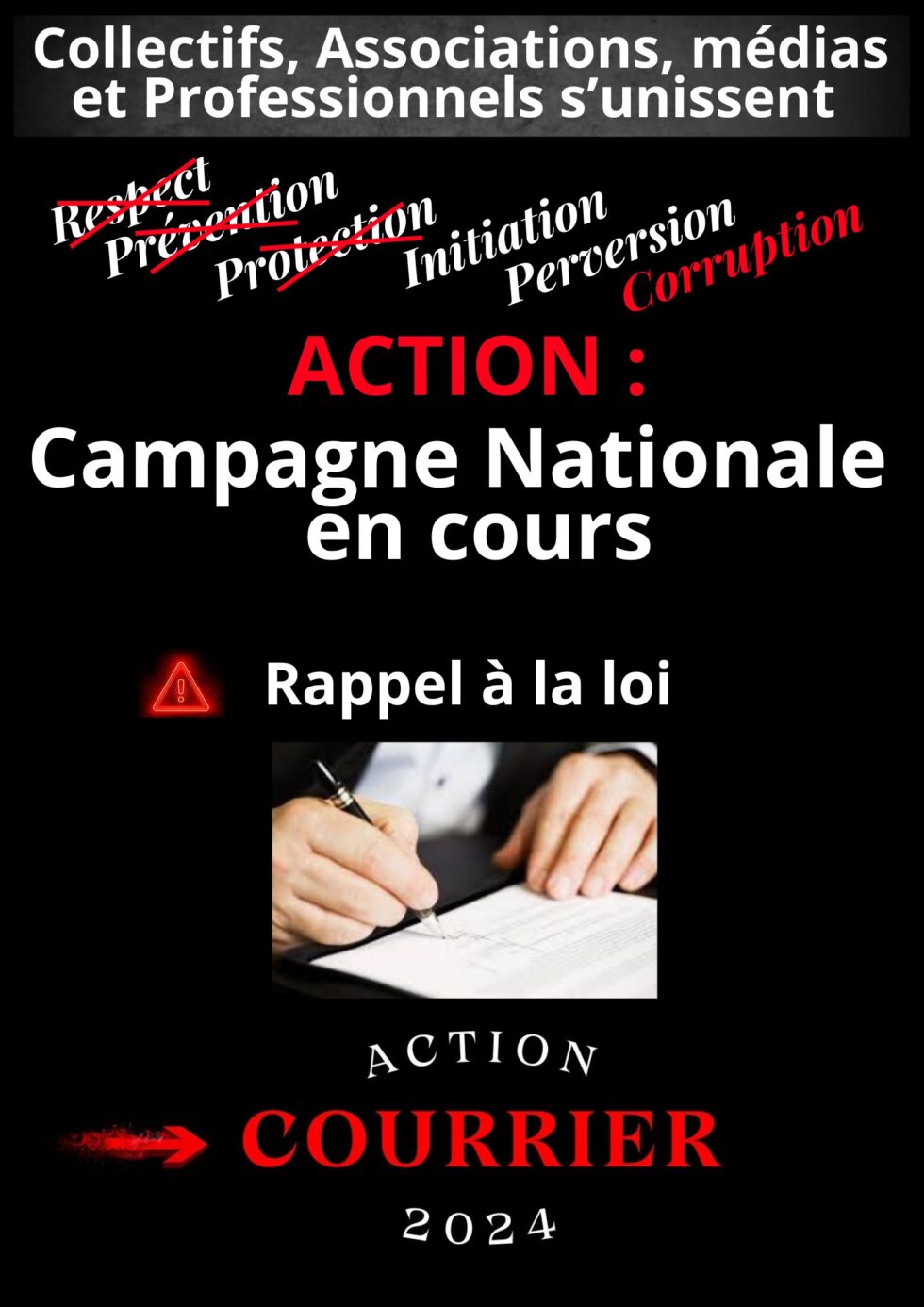 Campagne Nationale courrier " RAPPEL A LA LOI " reçu par tous les établissements scolaires de